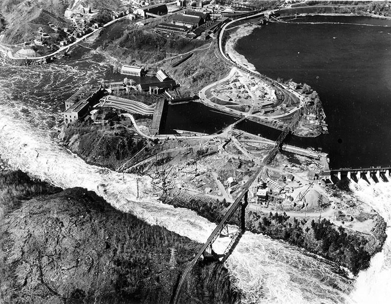 Onset of construction work at the Shawinigan-3 generating station at the base of Shawinigan Falls