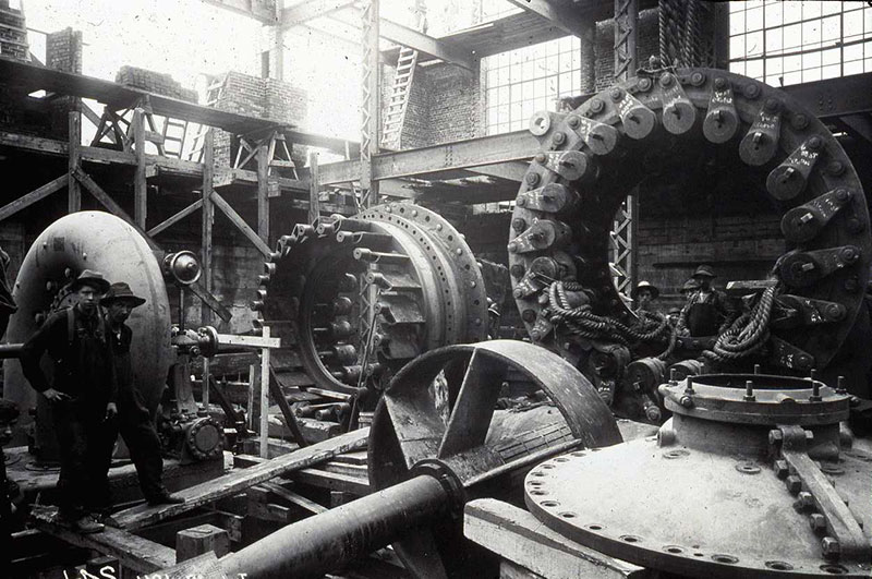 The first two turbines being installed at the Shawinigan-2 generating station