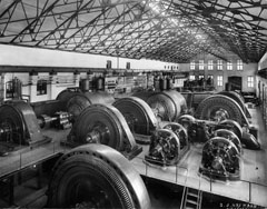 View of the production room controlling the imposing generators of the Shawinigan-1 generating station