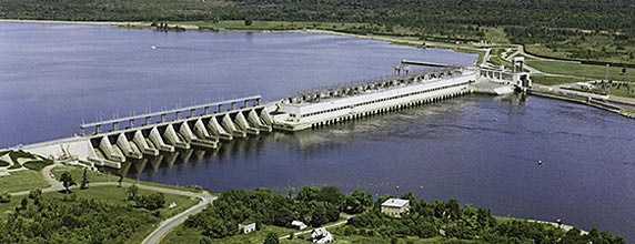 Aerial photo of the Carillon generating station on the Outaouais River