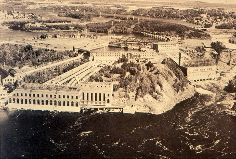 Unique View of the Shawinigan Water and Power hydroelectric complex and its three generating stations