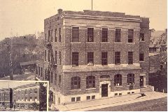 View of the Shawinigan Institute of Technology and inset of the buildling after the construction of an extension