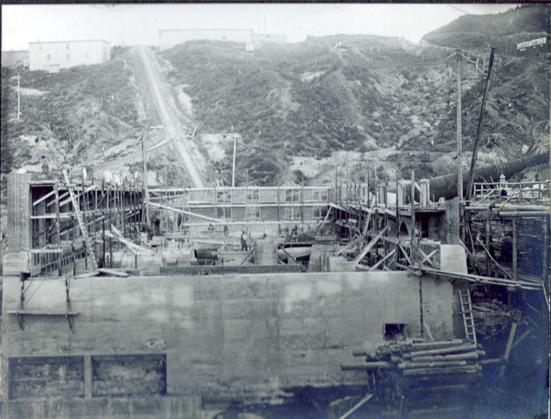 Workers busy at the construction site of the Shawinigan-1 generating station