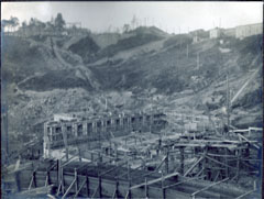 Workers building the foundations of the Shawinigan-1 generating station