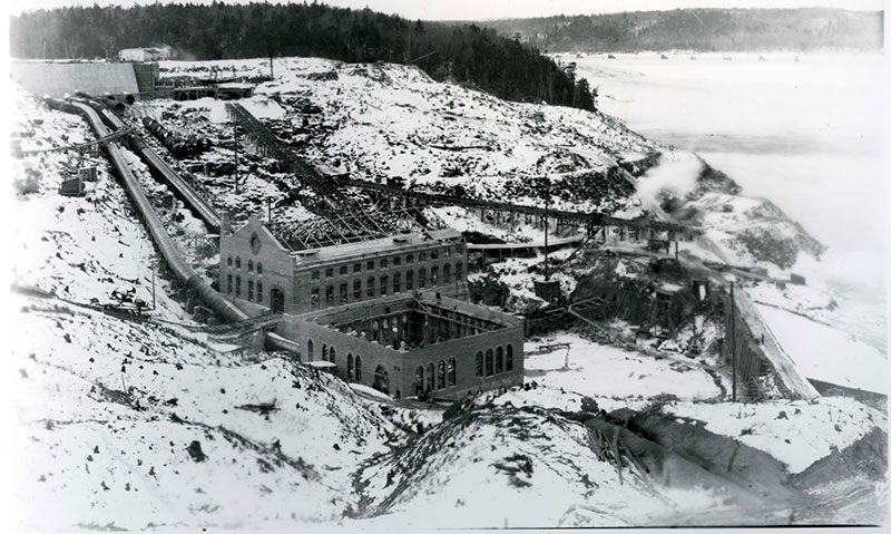 Winter view of the construction site of the Shawinigan-1 and N.A.C. generating stations