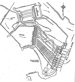 Plan illustrating each of the the gate ways of the water intake that feeds the Shawinigan-2 generating station